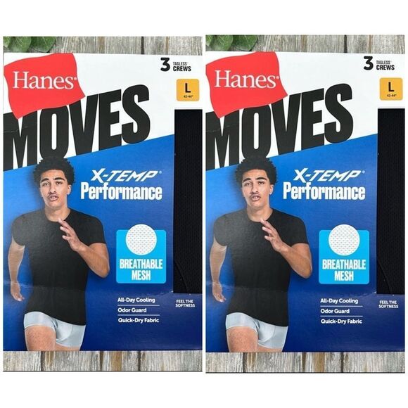 Men’s Hanes Moves Breathable Mesh Crewneck T-Shirts 2, 3-Packs Size L - Picture 1 of 11